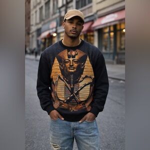 Kayden K Egyptian Pharaoh Graphic Crewneck Sweatshirt XL Streetwear